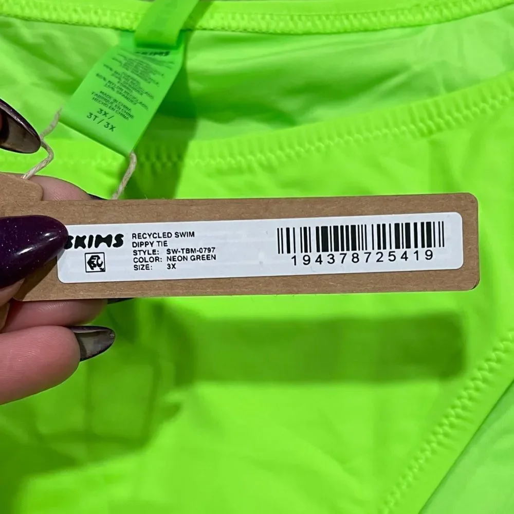 NWT Skims Recycled Swim Dipped Tie Bottoms Bikini Swimwear Lined Neon Green 3X